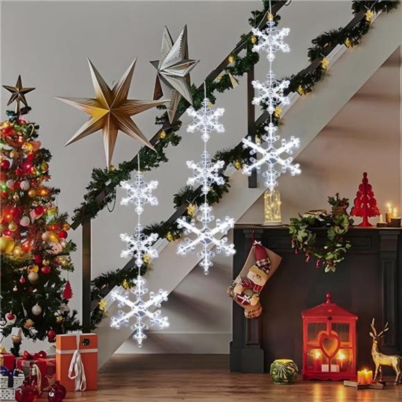 3 Pack Snowflake Christmas Window Lights with Suction Cup, Battery Operated - Picture 4 of 7